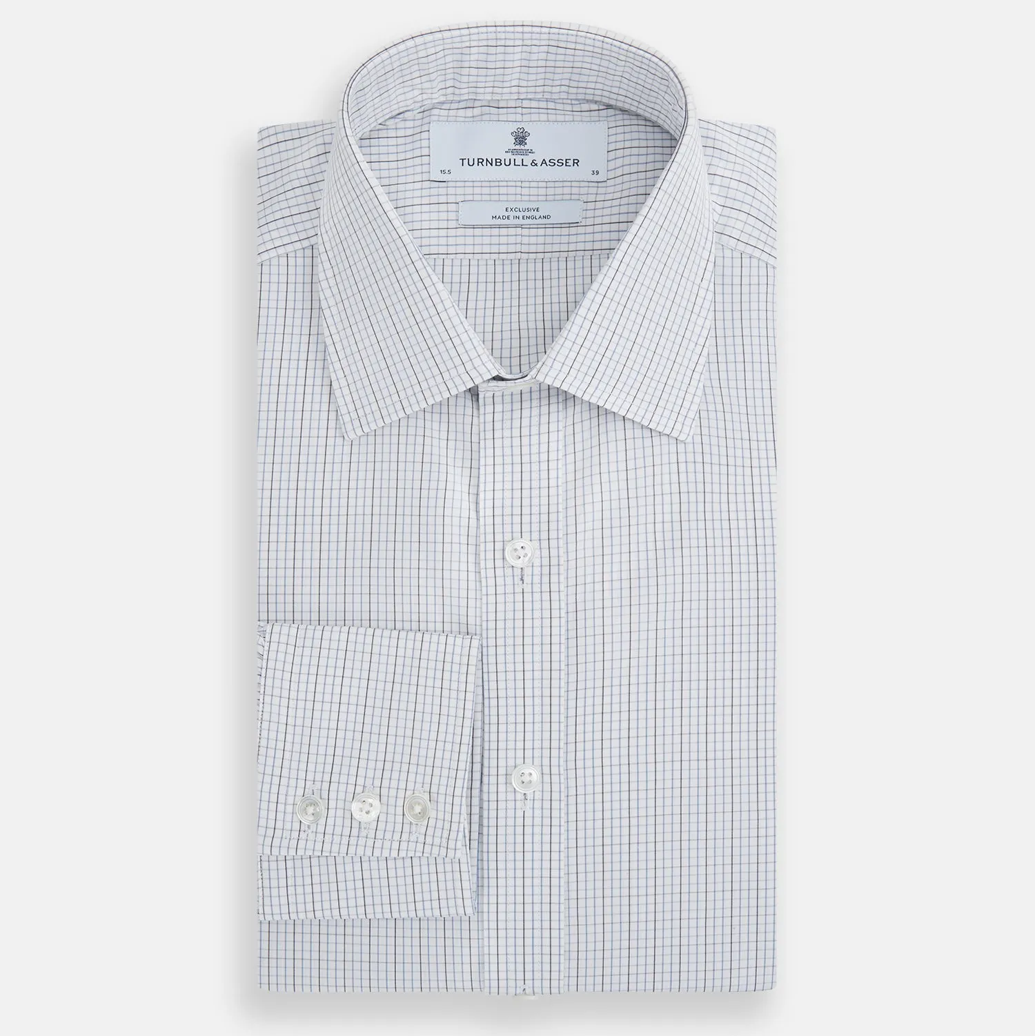 Pale Blue and Grey Grid Check Mayfair Shirt sold by Turnbull & Asser product image thumbnail 5
