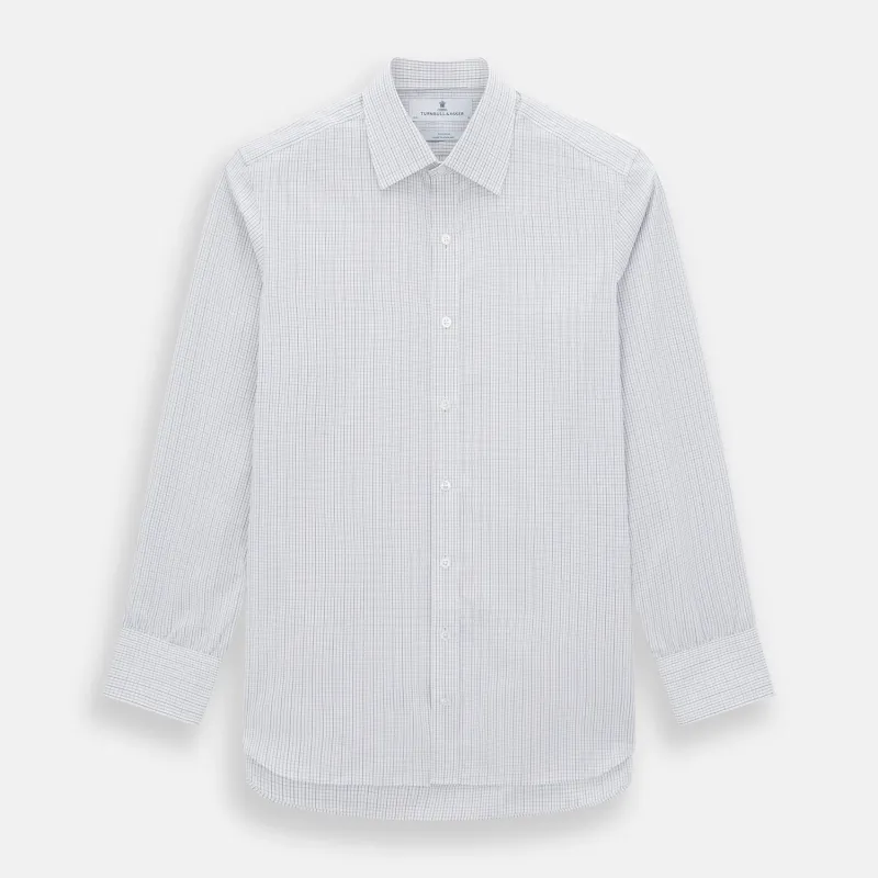 Pale Blue and Grey Grid Check Mayfair Shirt sold by Turnbull & Asser