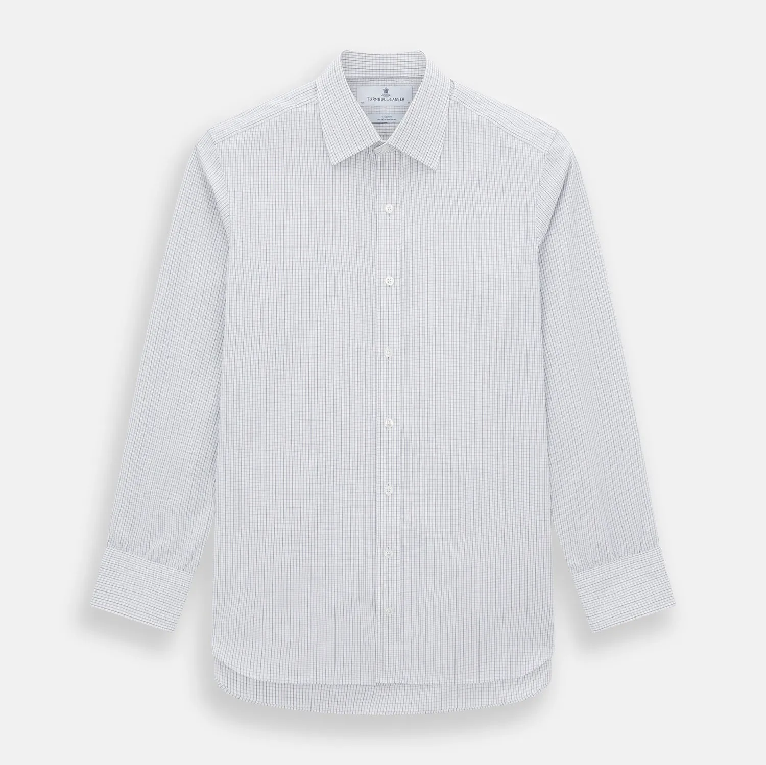 Pale Blue and Grey Grid Check Mayfair Shirt sold by Turnbull & Asser