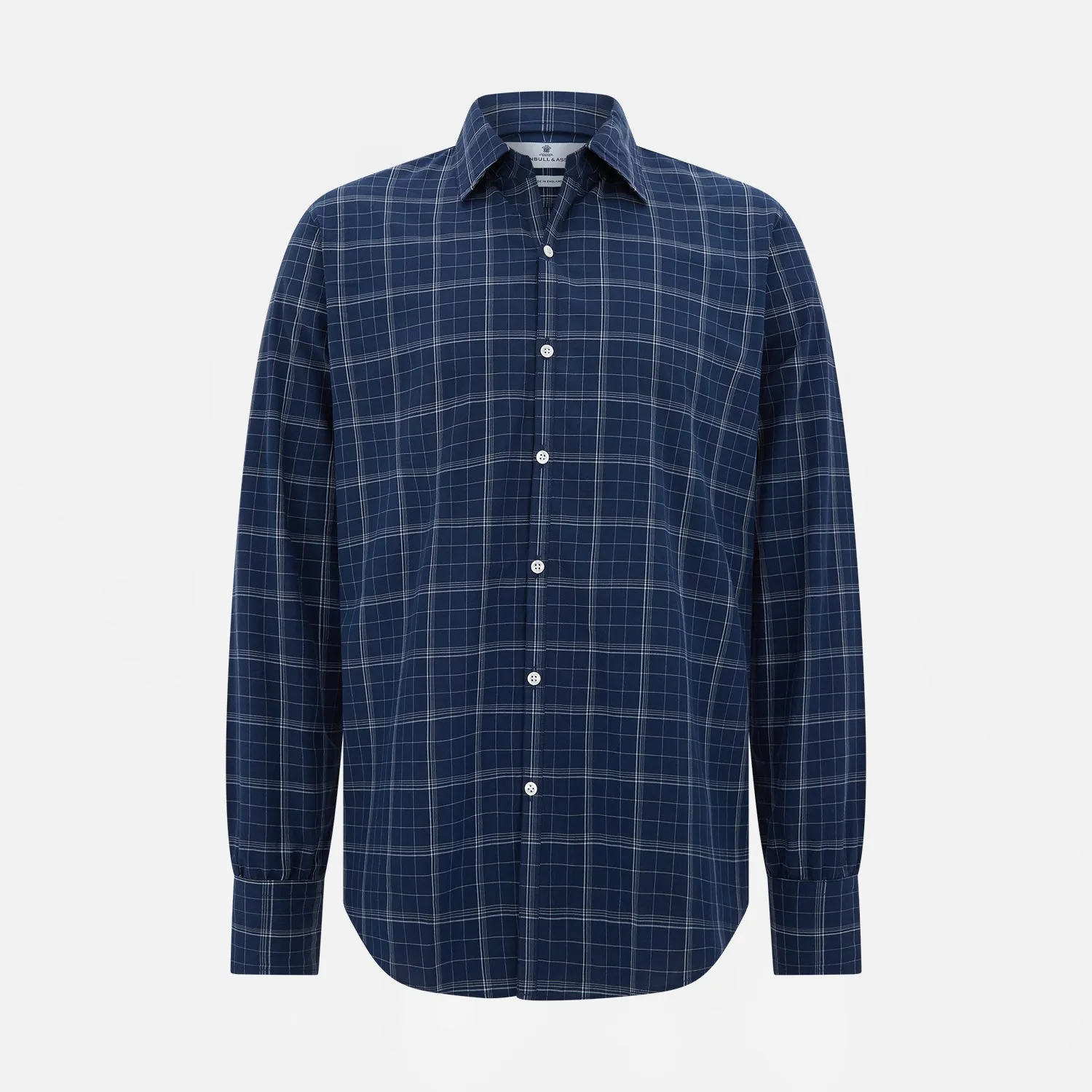 Indigo and White Thin Plaid Check Windsor Shirt sold by Turnbull & Asser