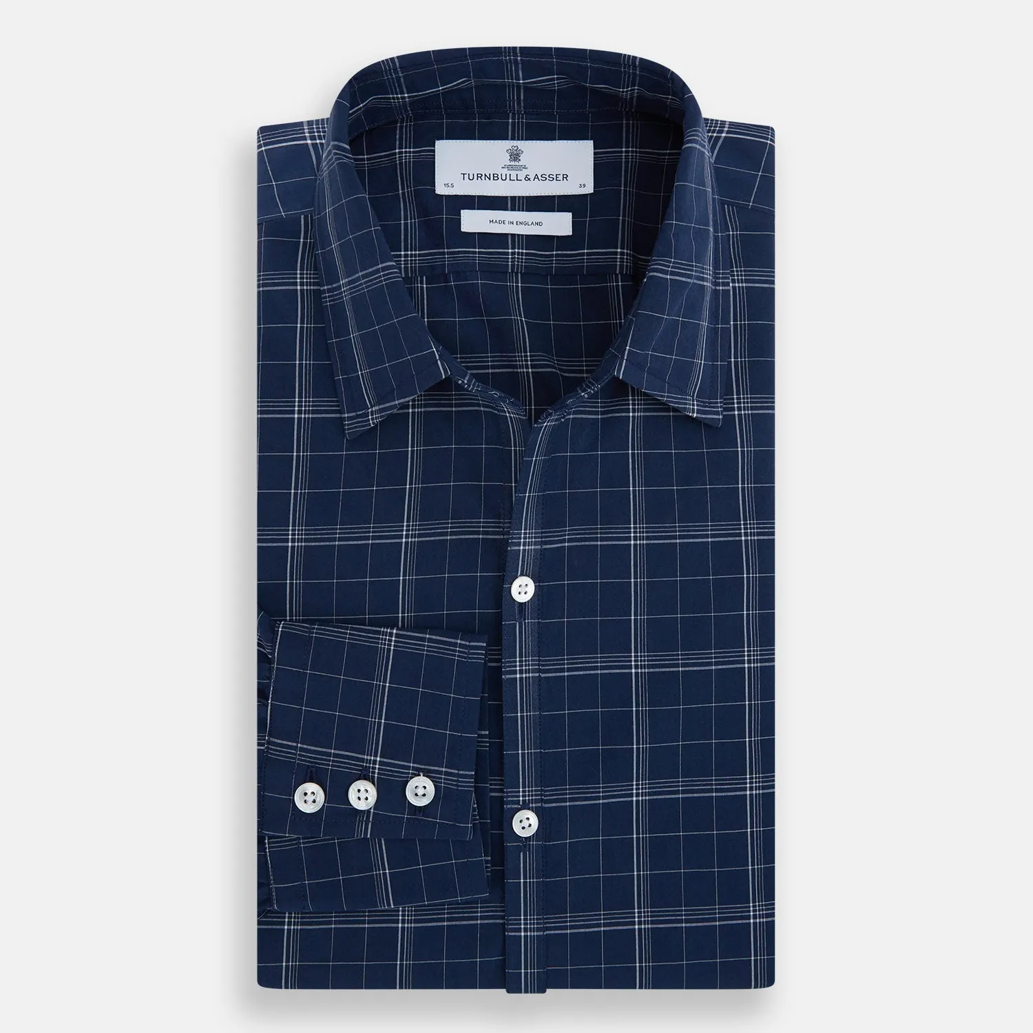 Indigo and White Thin Plaid Check Windsor Shirt sold by Turnbull & Asser product image thumbnail 5