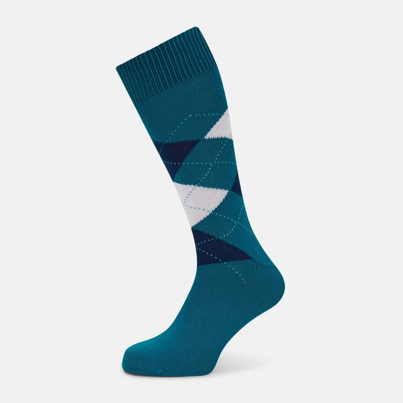 Azzurro Check Mid-Length Socks sold by Turnbull & Asser