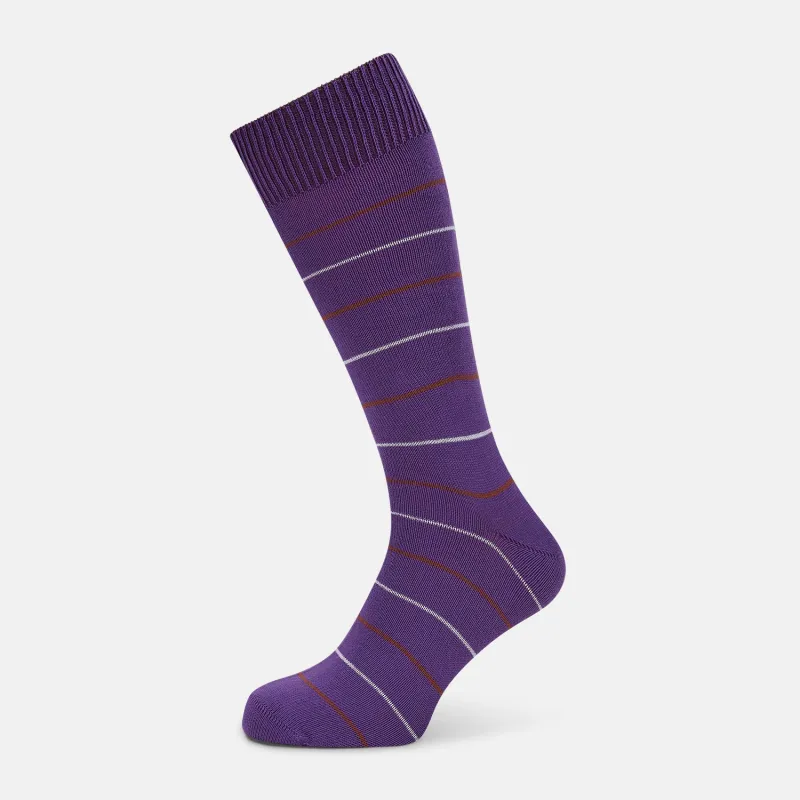 Purple Striped Mid-Length Socks sold by Turnbull & Asser