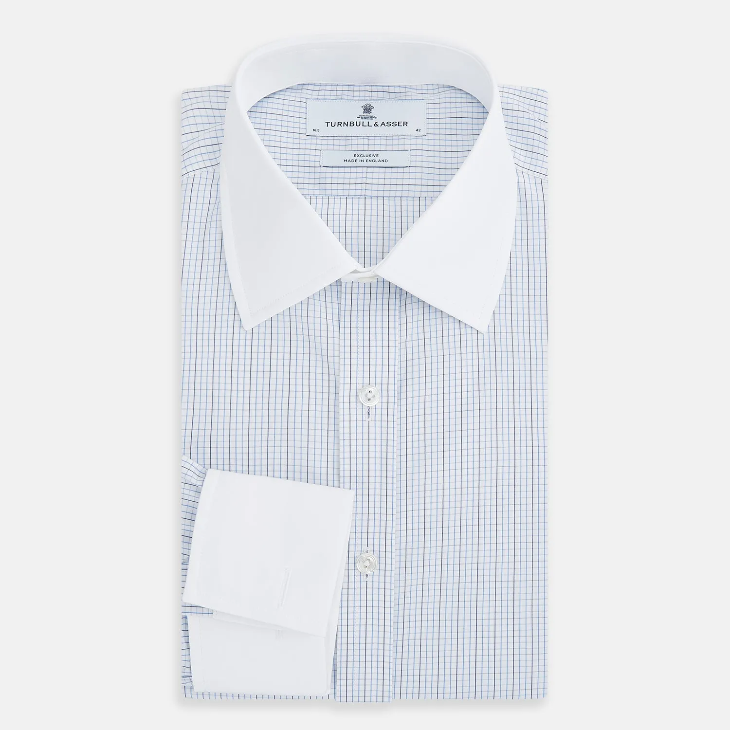 Pale Blue and Navy Grid Check Shirt with Contrast T&A Collar and Cuffs sold by Turnbull & Asser product image thumbnail 5