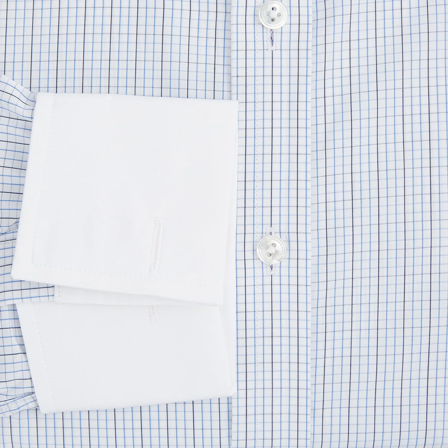 Pale Blue and Navy Grid Check Shirt with Contrast T&A Collar and Cuffs sold by Turnbull & Asser product image thumbnail 4