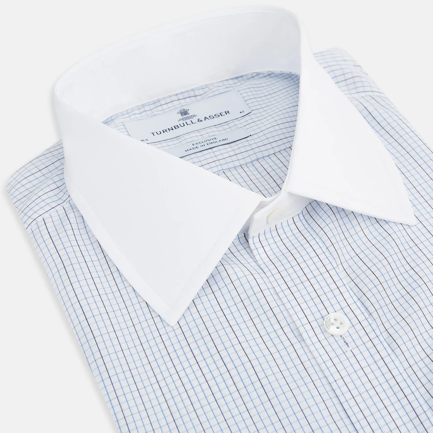 Pale Blue and Navy Grid Check Shirt with Contrast T&A Collar and Cuffs sold by Turnbull & Asser product image thumbnail 2