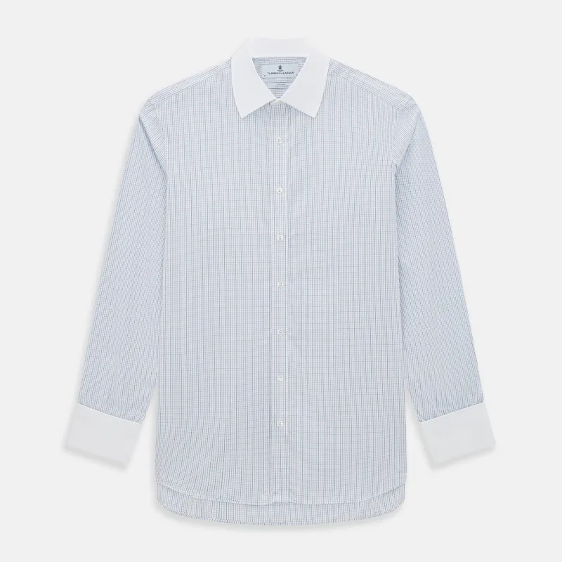 Pale Blue and Navy Grid Check Shirt with Contrast T&A Collar and Cuffs sold by Turnbull & Asser
