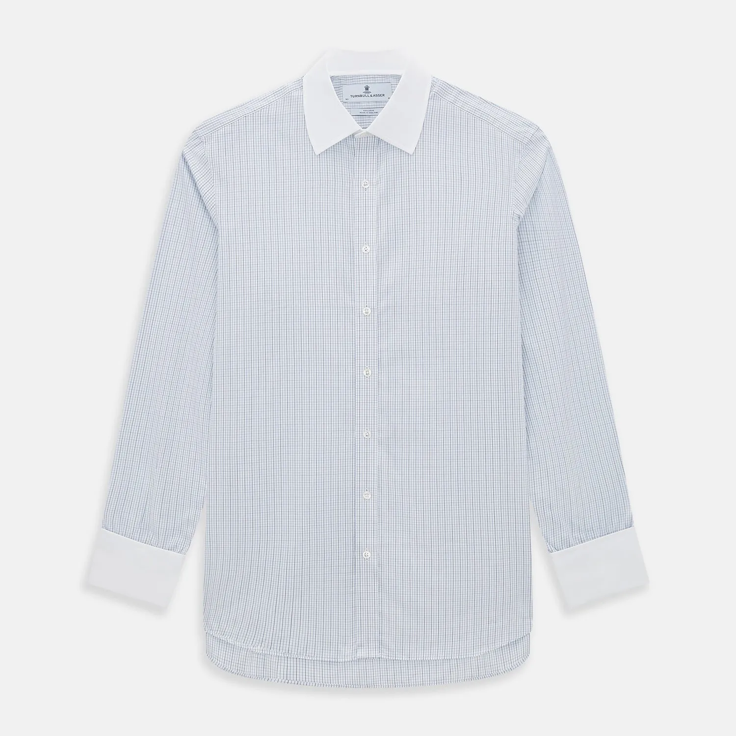 Pale Blue and Navy Grid Check Shirt with Contrast T&A Collar and Cuffs sold by Turnbull & Asser