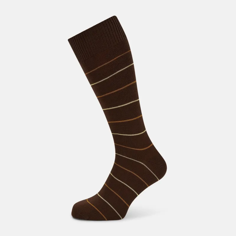 Dark Chocolate Striped Mid-Length Socks sold by Turnbull & Asser