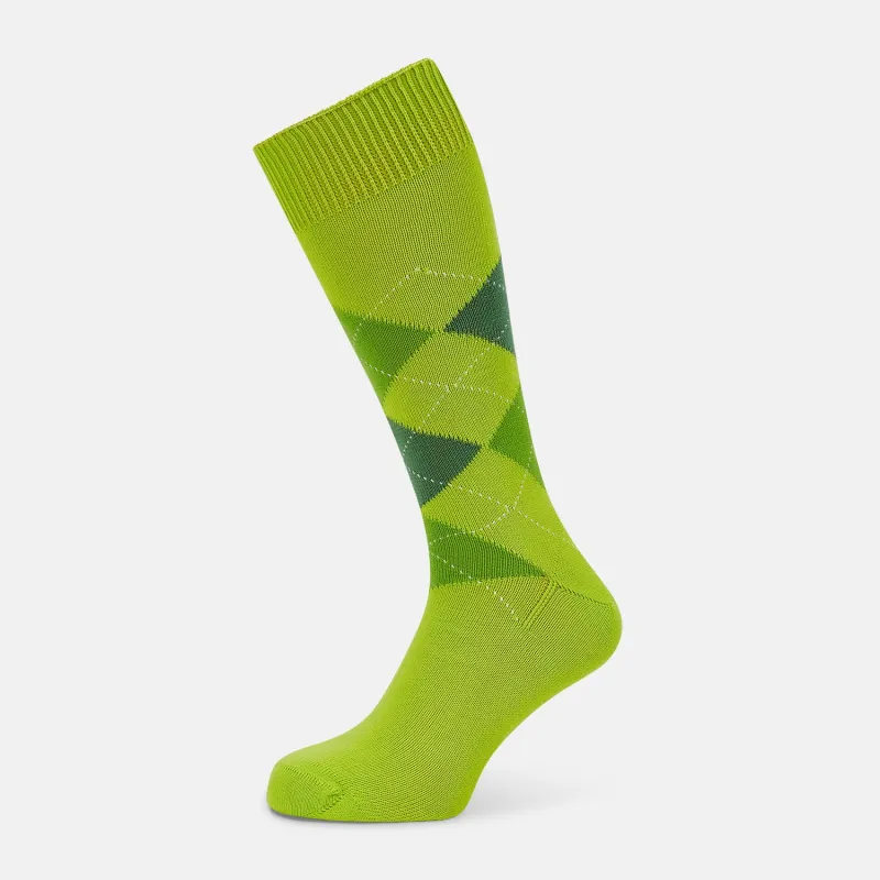 Lime Check Mid-Length Socks sold by Turnbull & Asser