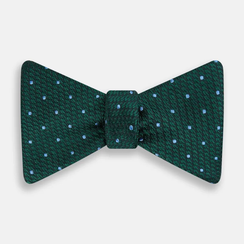Forest Green and Sky Blue Spot Houndstooth Silk Bow Tie sold by Turnbull & Asser