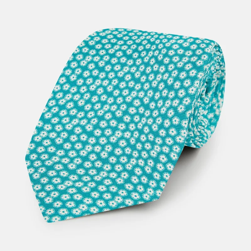 Turquoise Flower Patterned Silk Tie sold by Turnbull & Asser