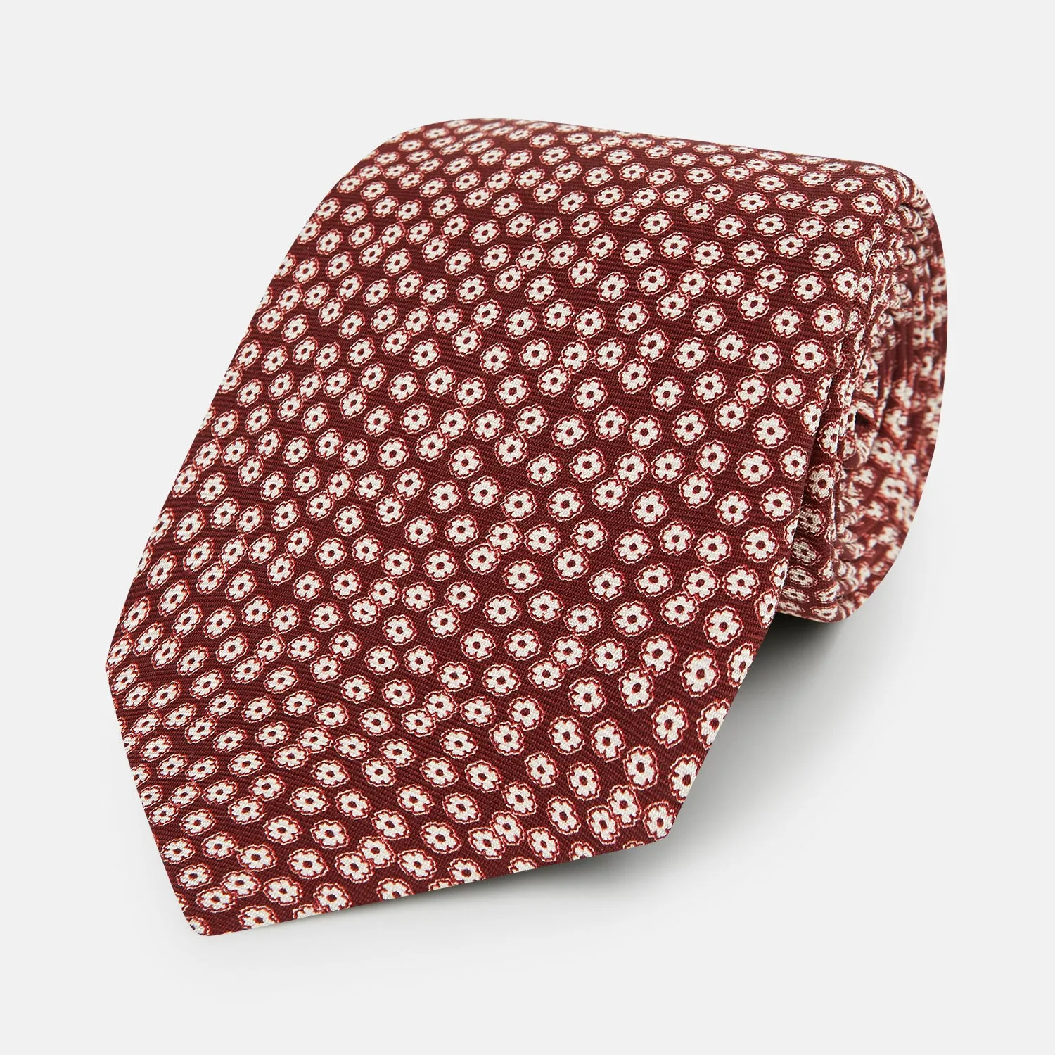 Burgundy Flower Patterned Silk Tie sold by Turnbull & Asser