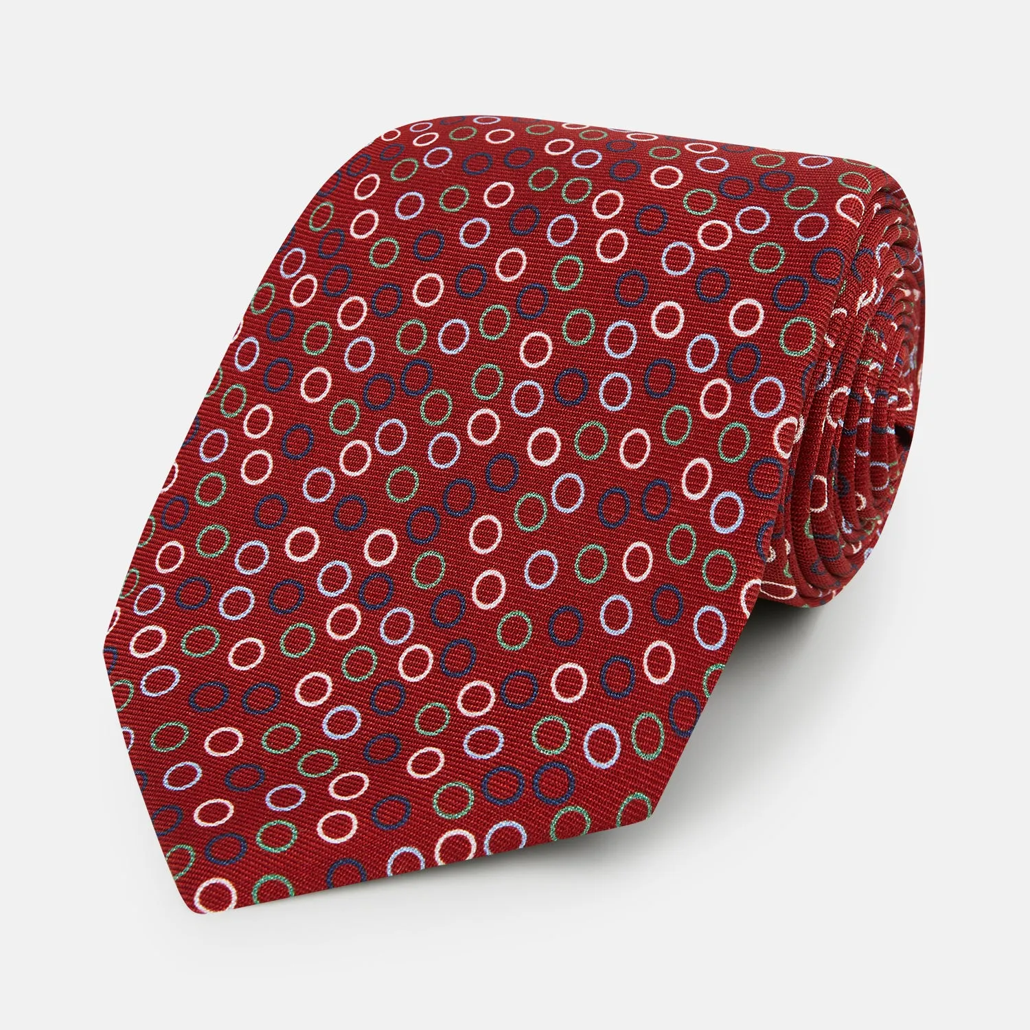 Pink and Navy Circle Red Silk Tie sold by Turnbull & Asser