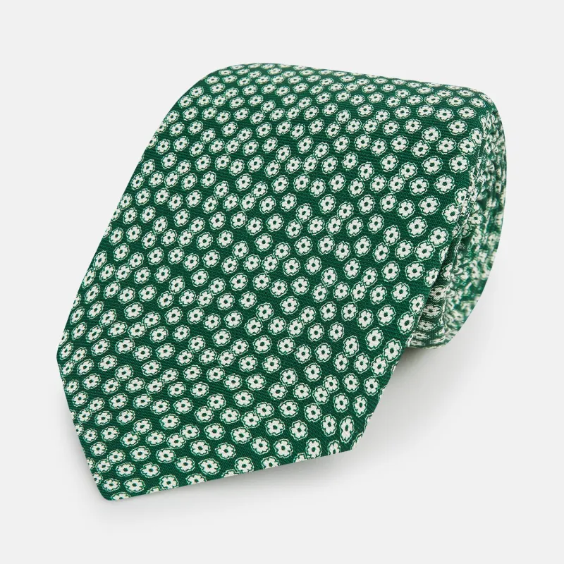Forest Green Flower Patterned Silk Tie sold by Turnbull & Asser