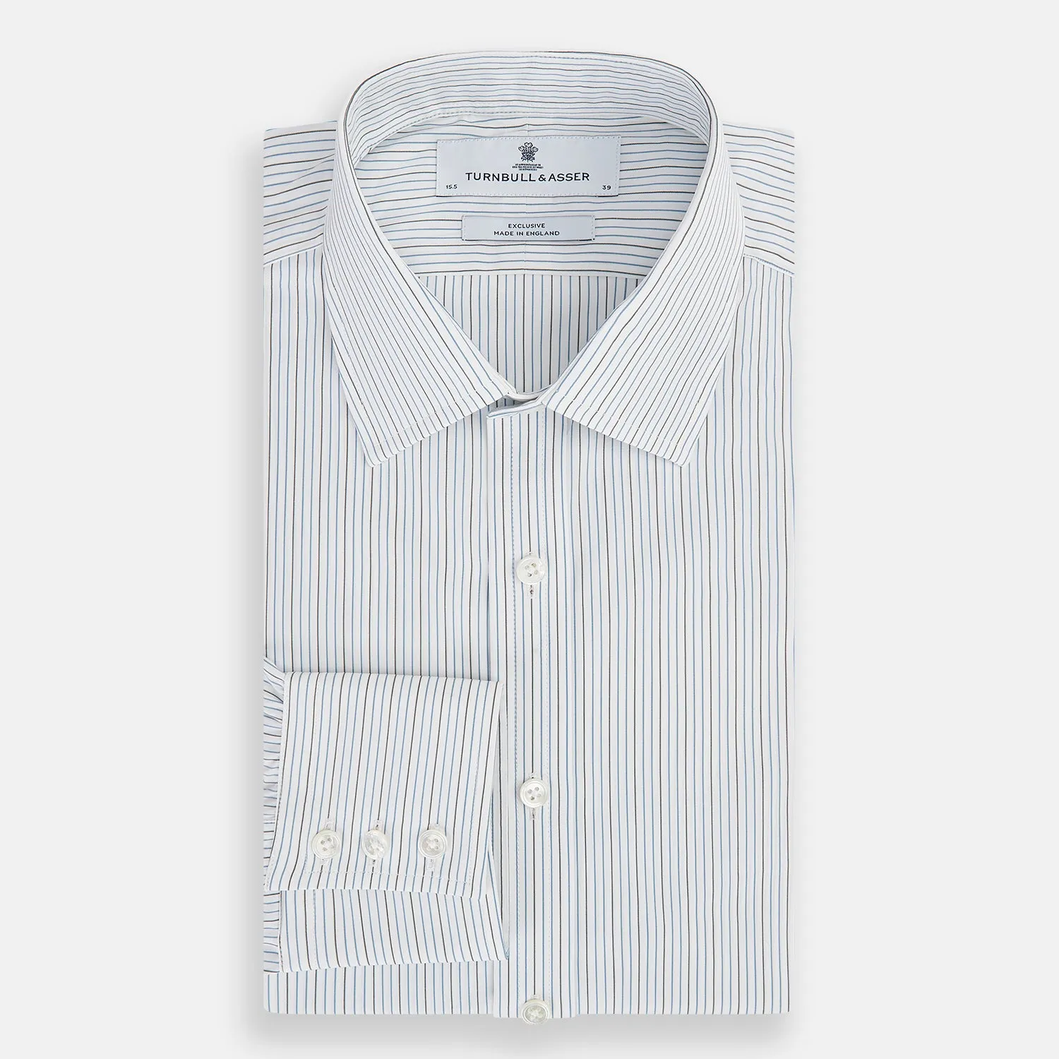 Navy and Brown Pinstripe Mayfair Shirt sold by Turnbull & Asser product image thumbnail 5