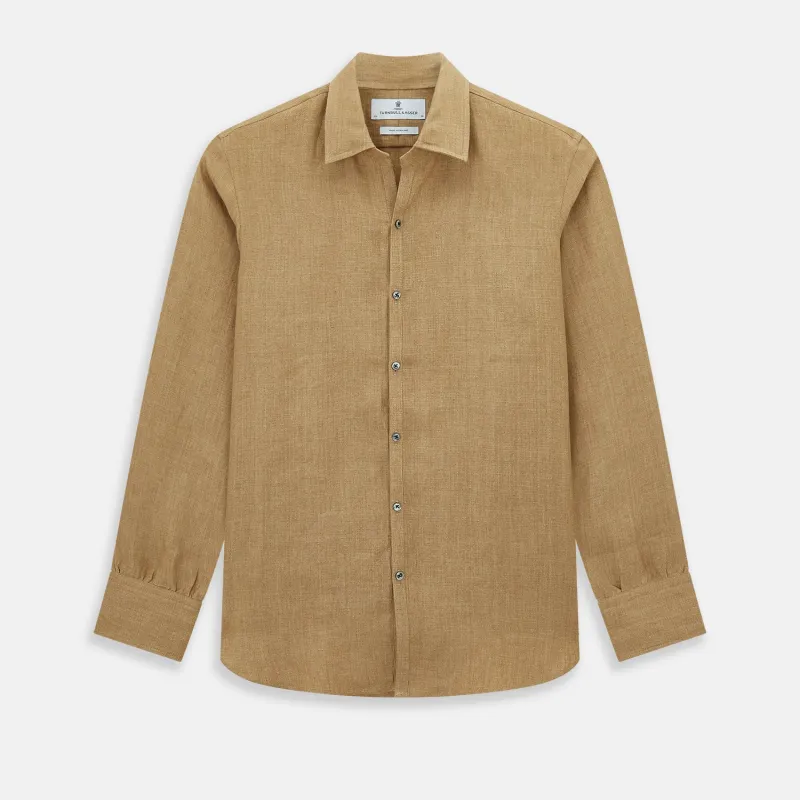 Camel Linen Windsor Shirt sold by Turnbull & Asser