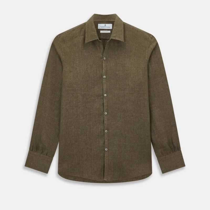 Olive Linen Windsor Shirt sold by Turnbull & Asser