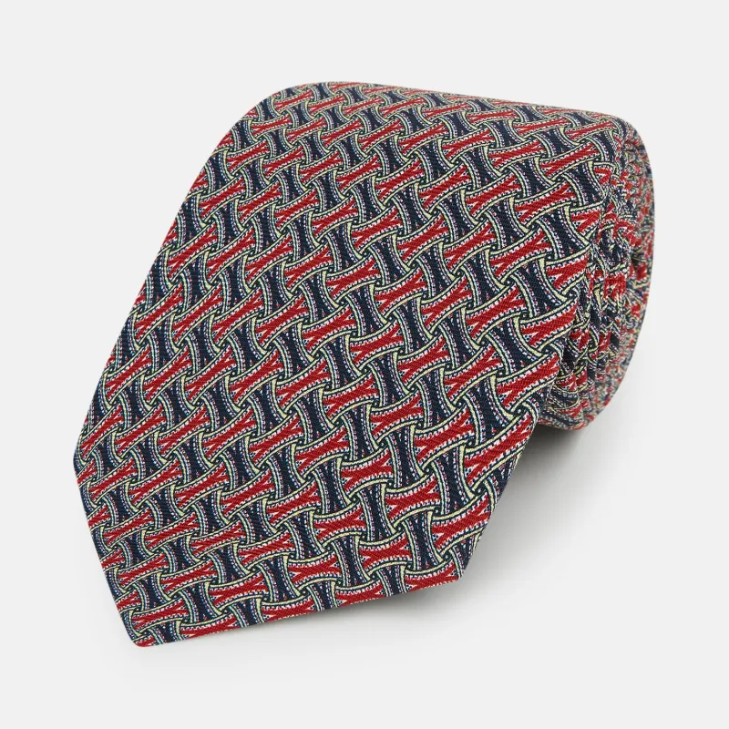 Red and Navy Weave Patterned Silk Tie sold by Turnbull & Asser