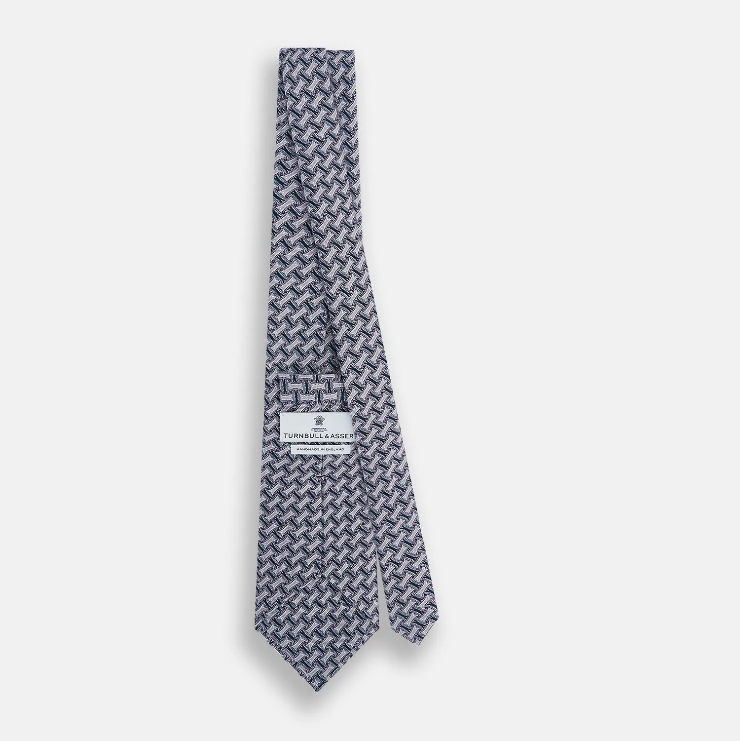 Navy and Pink Weave Patterned Silk Tie sold by Turnbull & Asser product image thumbnail 4