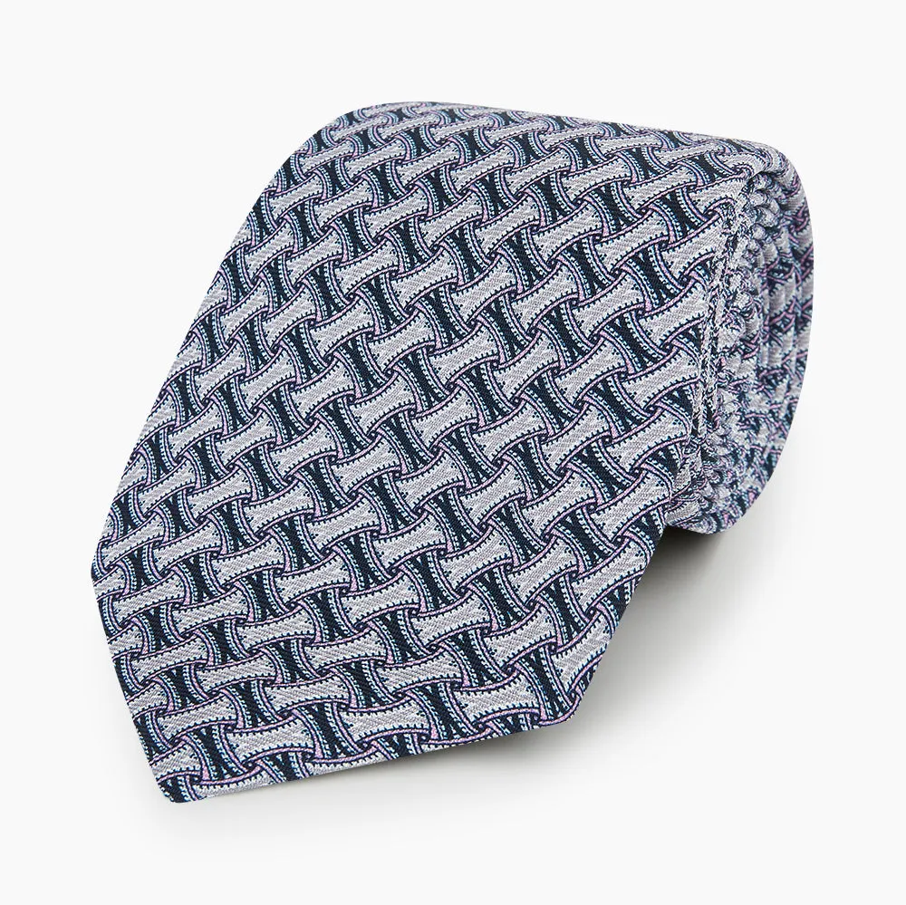 Navy and Pink Weave Patterned Silk Tie sold by Turnbull & Asser product image thumbnail 5