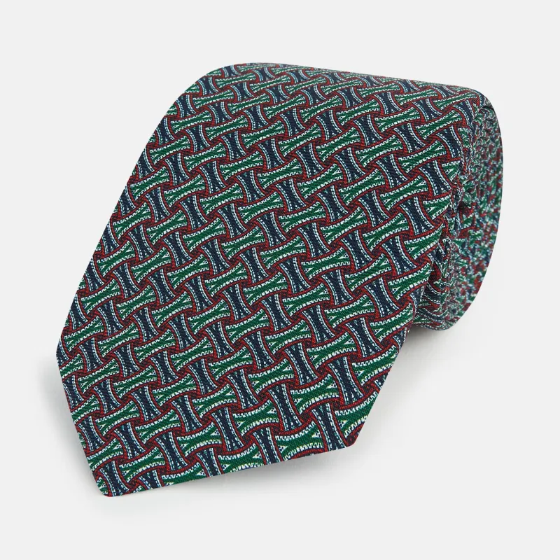 Forest Green and Red Weave Patterned Silk Tie sold by Turnbull & Asser