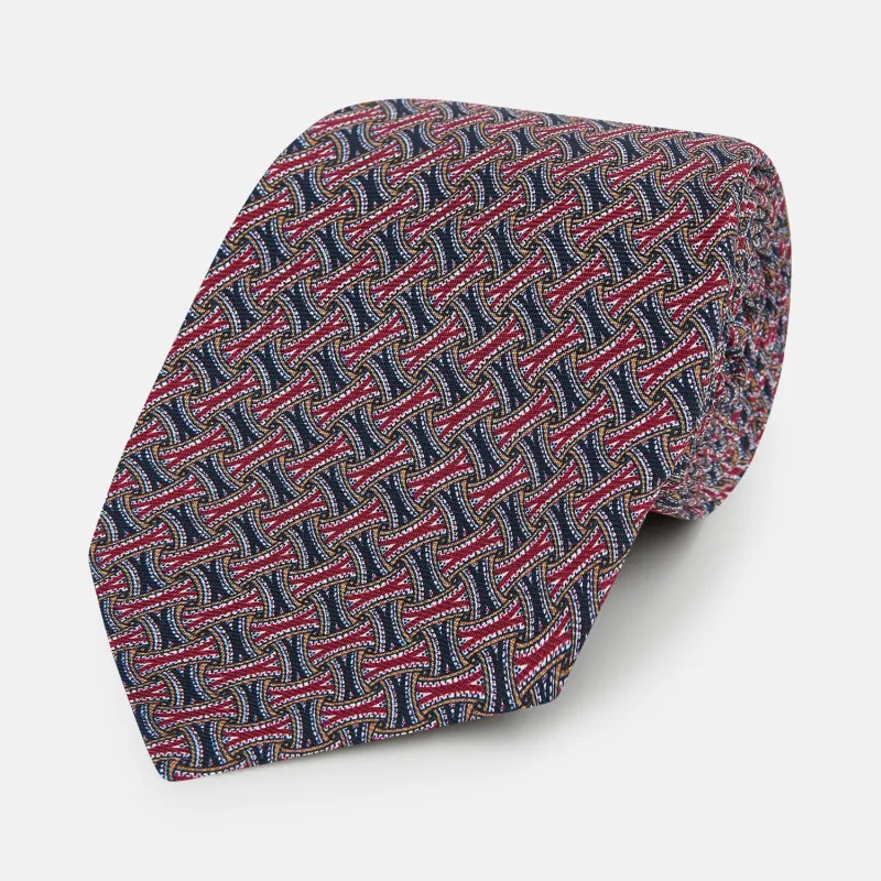 Burgundy and Navy Weave Patterned Silk Tie sold by Turnbull & Asser