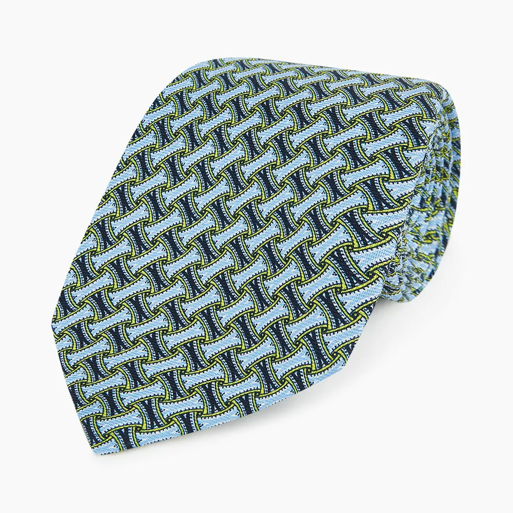 Light Blue and Chartreuse Lemon Weave Patterned Silk Tie sold by Turnbull & Asser product image thumbnail 5