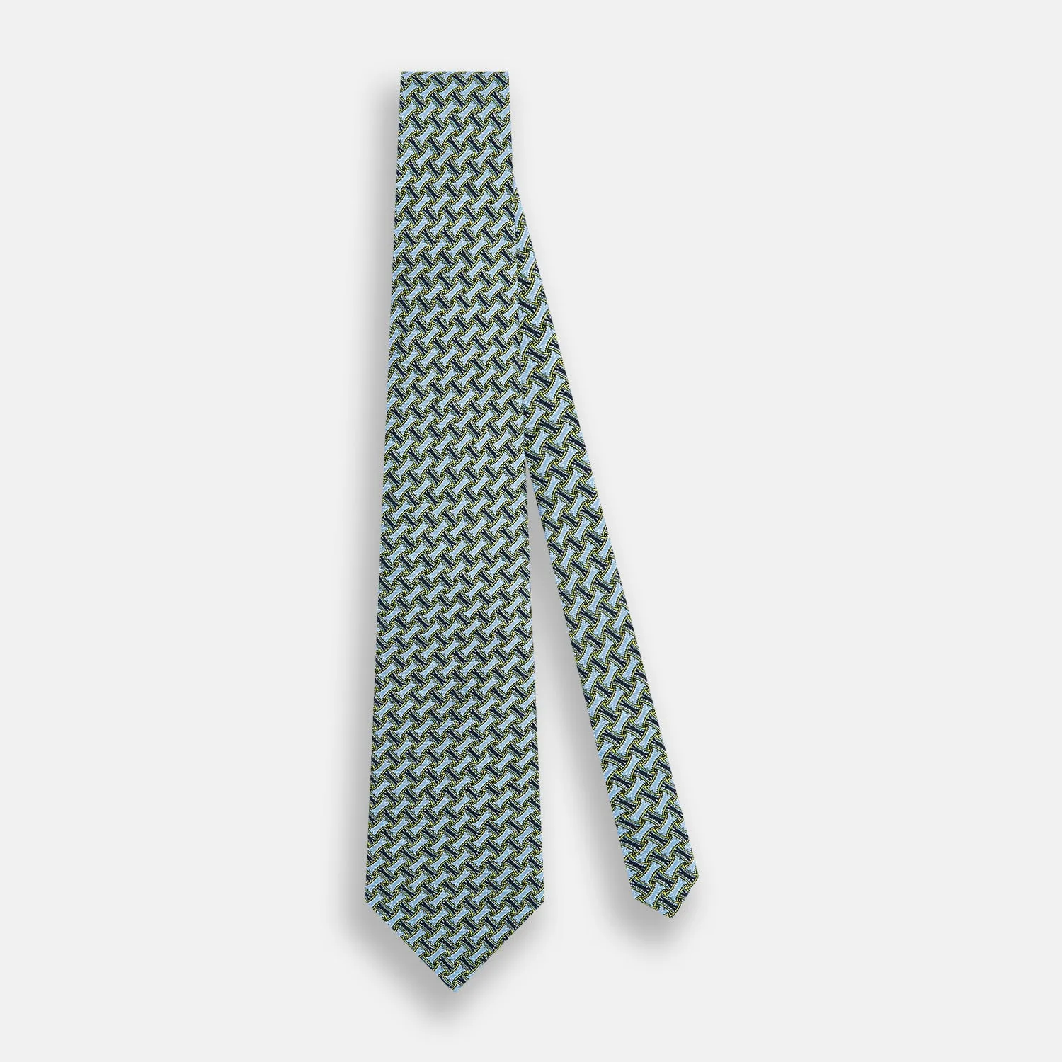 Light Blue and Chartreuse Lemon Weave Patterned Silk Tie sold by Turnbull & Asser product image thumbnail 2
