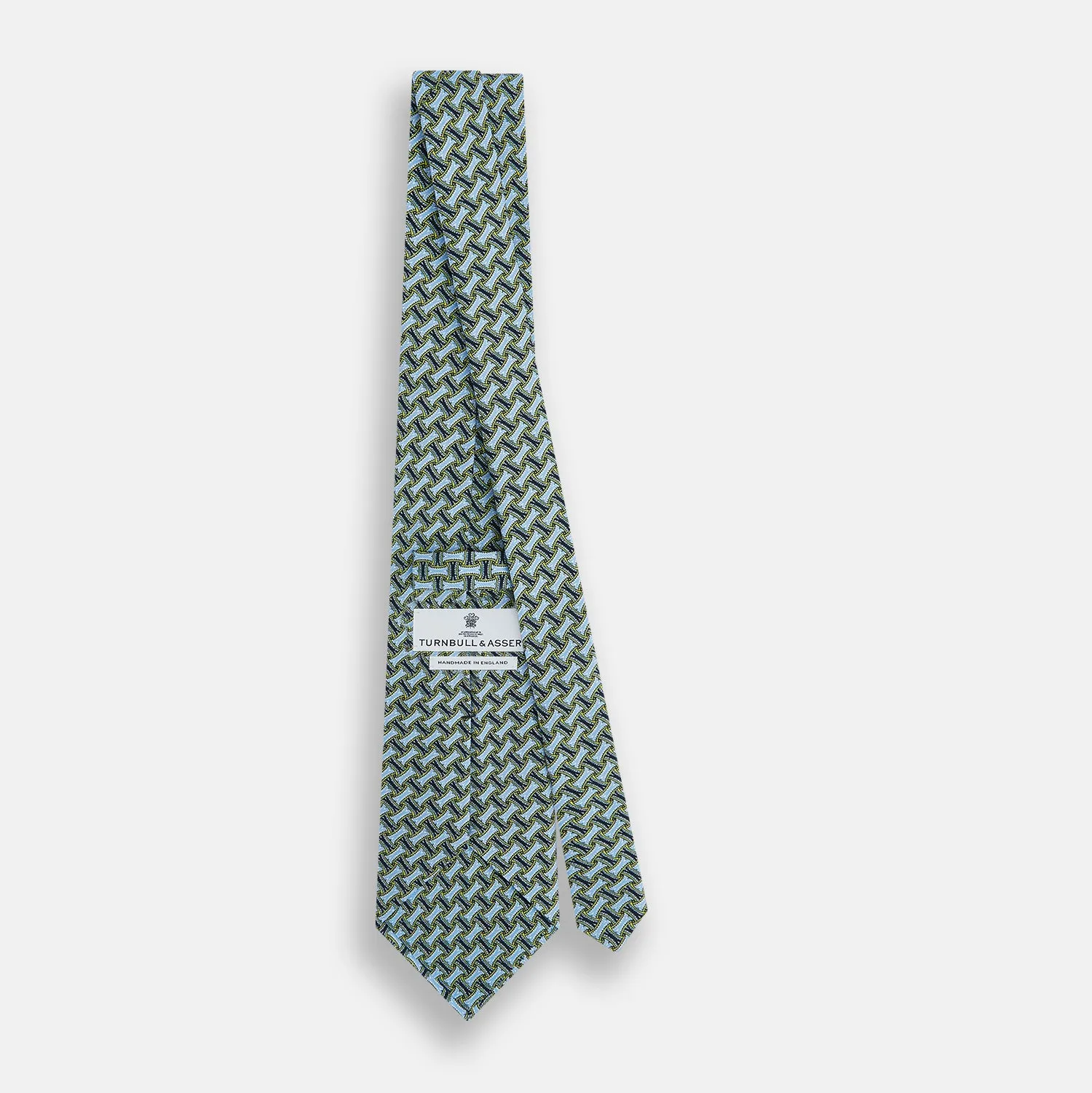 Light Blue and Chartreuse Lemon Weave Patterned Silk Tie sold by Turnbull & Asser product image thumbnail 4