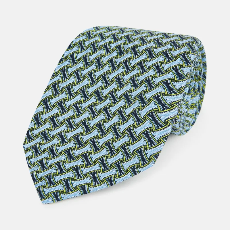Light Blue and Chartreuse Lemon Weave Patterned Silk Tie sold by Turnbull & Asser