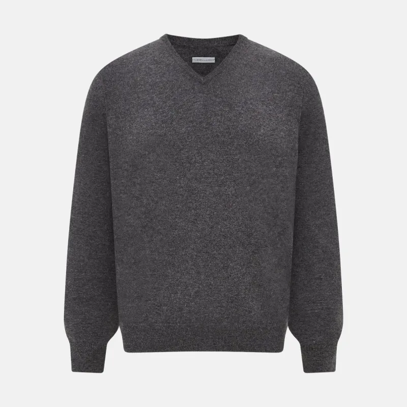 Charcoal Grey Cashmere V-neck Jumper sold by Turnbull & Asser