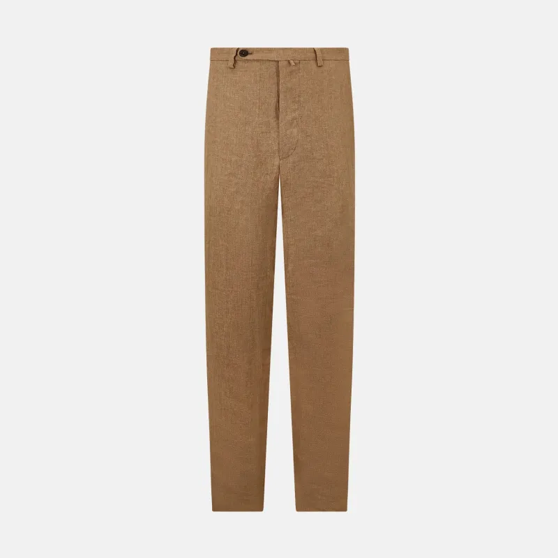 Camel Striped Linen Edmund trousers sold by Turnbull & Asser