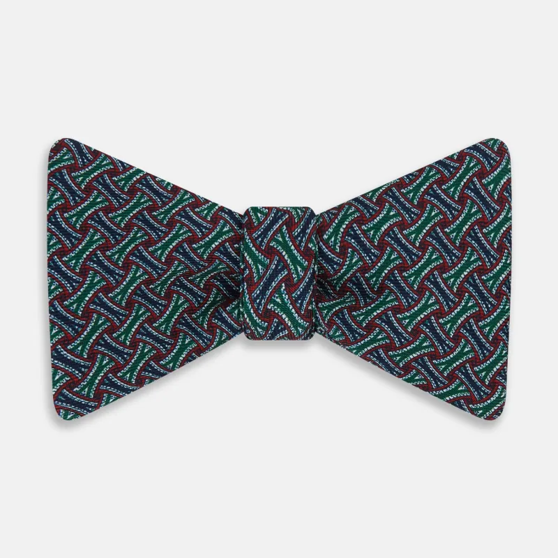 Forest Green and Red Weave Patterned Silk Bow Tie sold by Turnbull & Asser