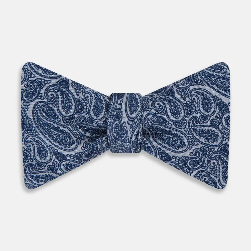 Pale Blue Paisley Silk Bow Tie sold by Turnbull & Asser