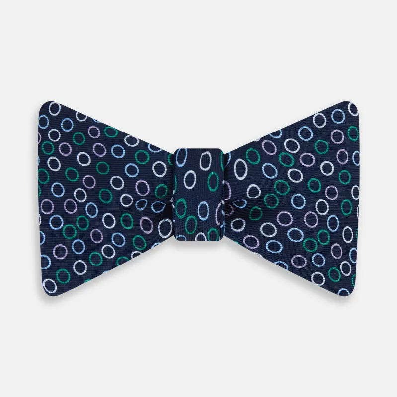 Multicoloured Dark Navy Circle Silk Bow tie sold by Turnbull & Asser