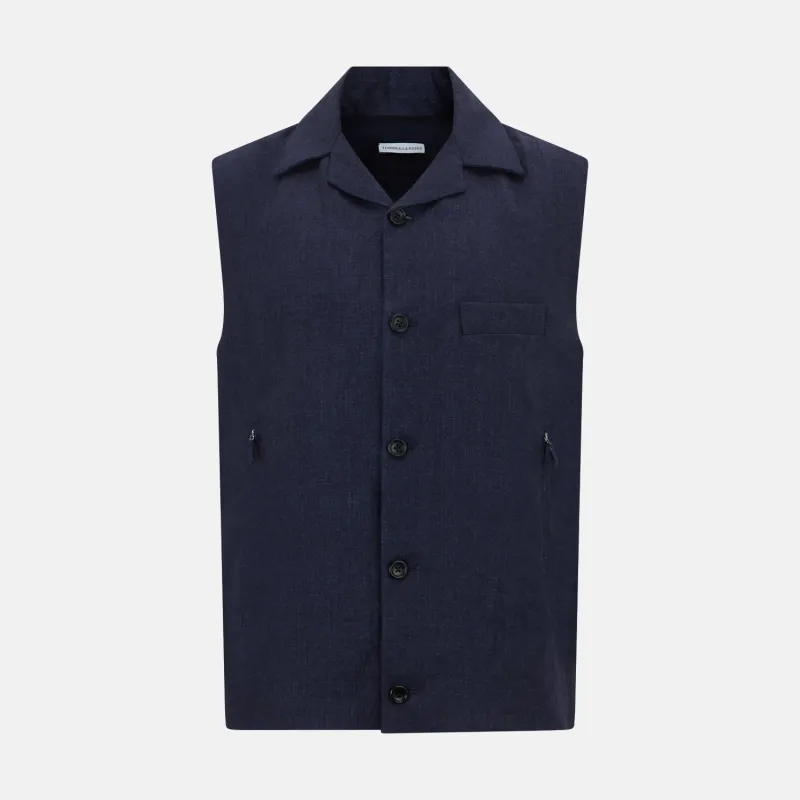 Navy Collared Linen Waistcoat sold by Turnbull & Asser