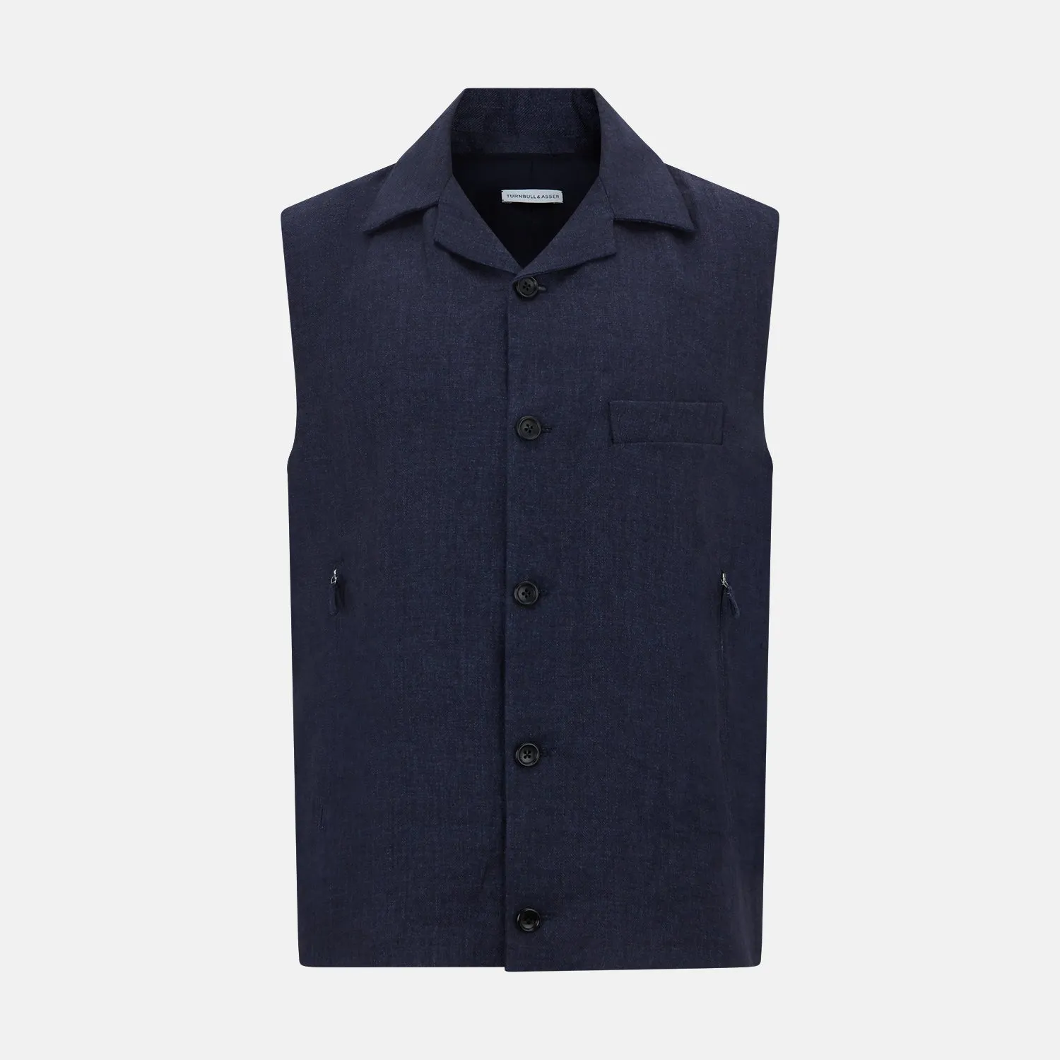 Navy Collared Linen Waistcoat sold by Turnbull & Asser