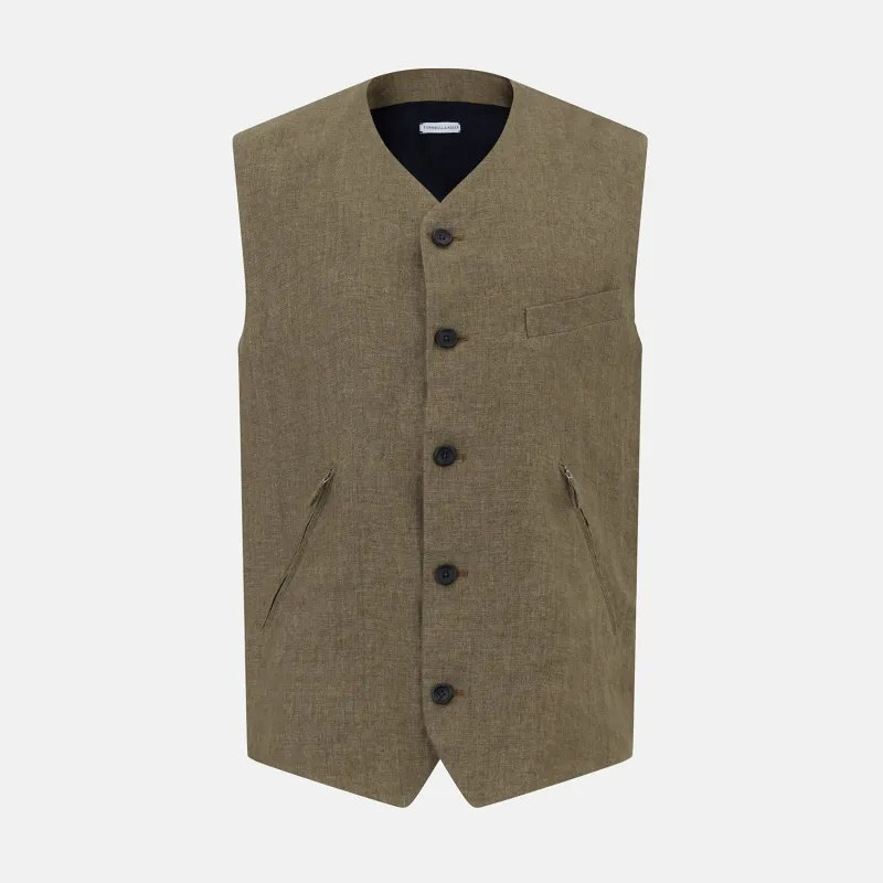 Olive Linen Twill Waistcoat sold by Turnbull & Asser