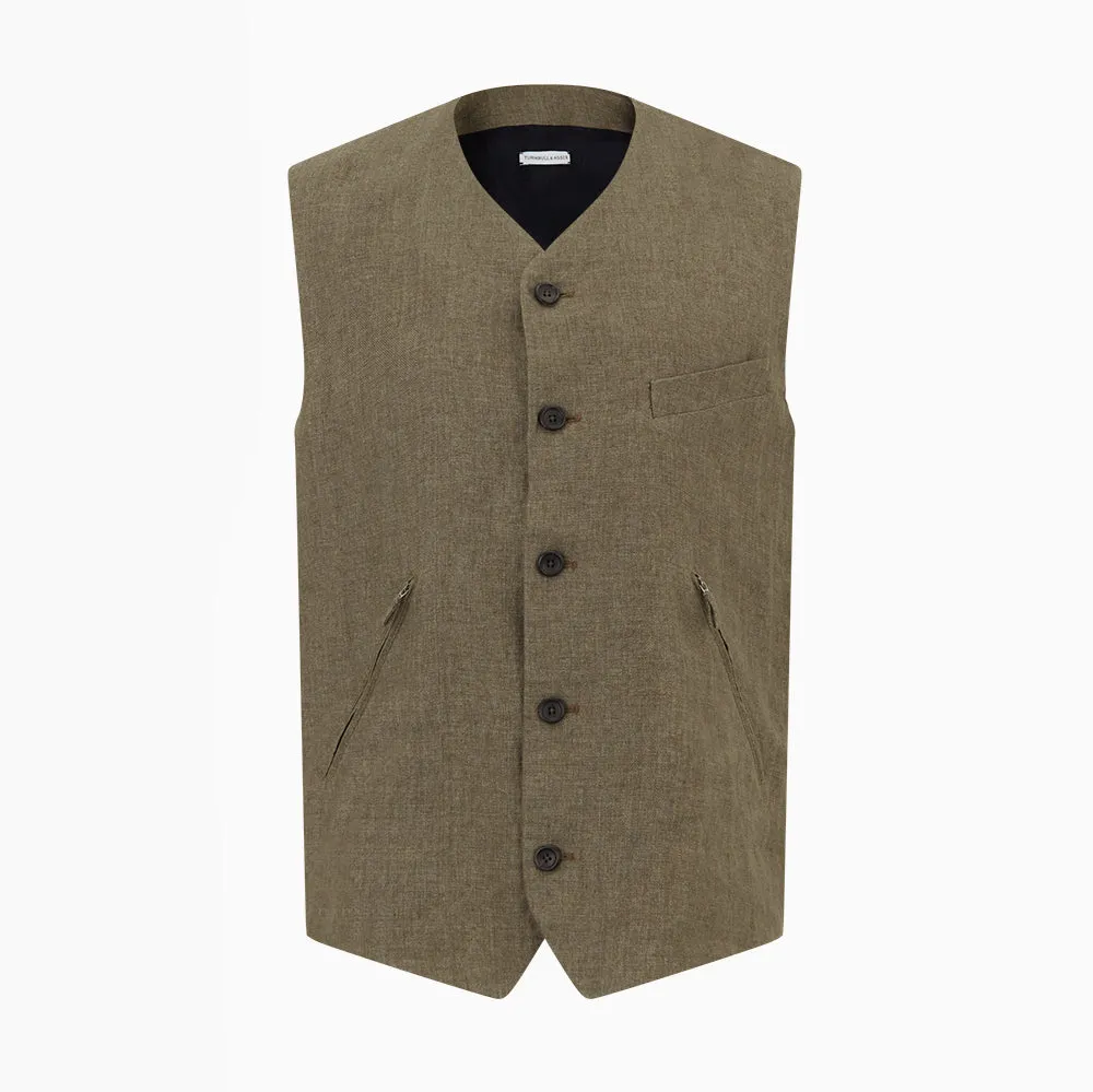 Olive Linen Twill Waistcoat sold by Turnbull & Asser product image thumbnail 5