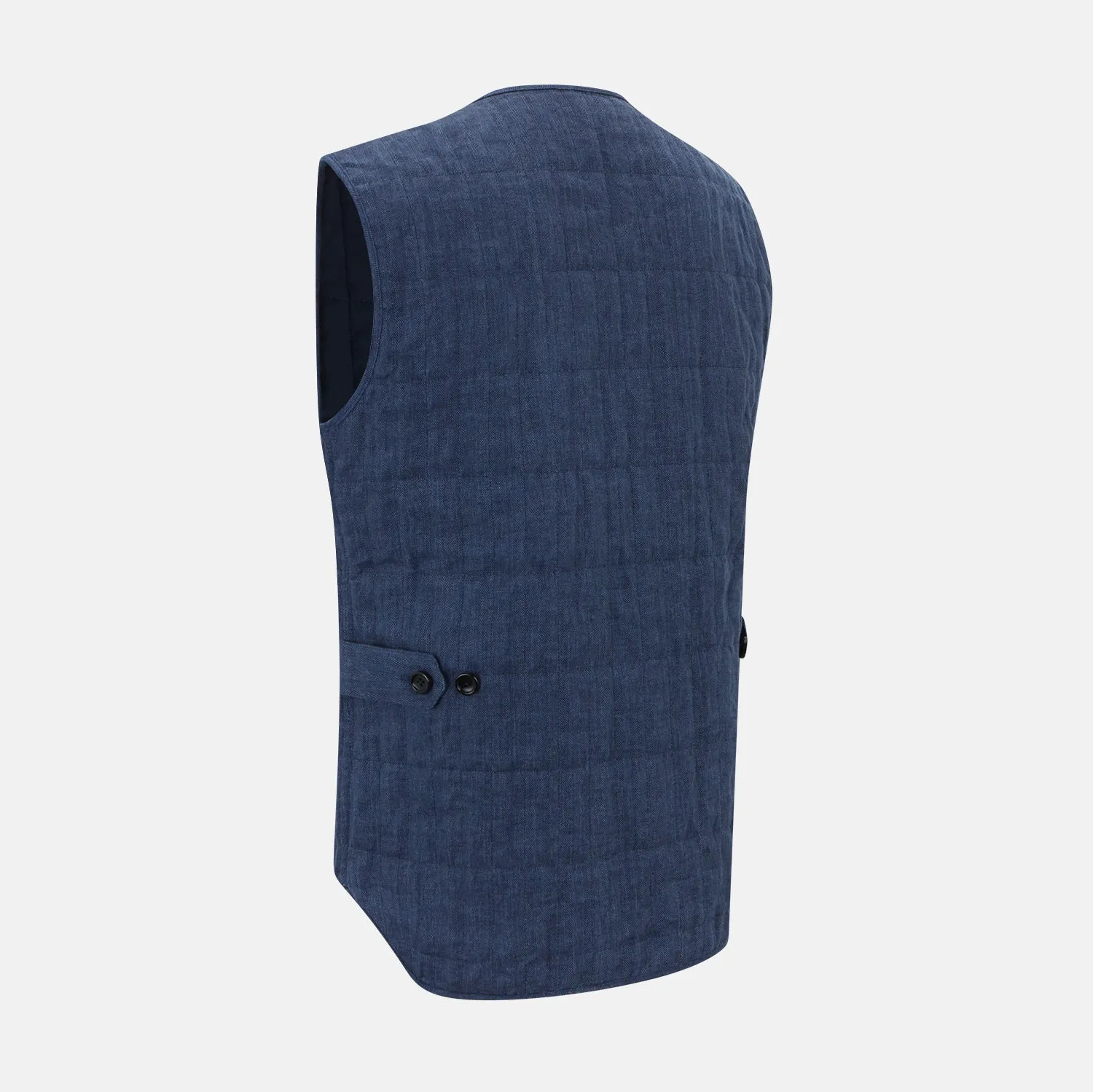 Denim Blue Quilted Linen Herringbone Waistcoat sold by Turnbull & Asser product image thumbnail 4
