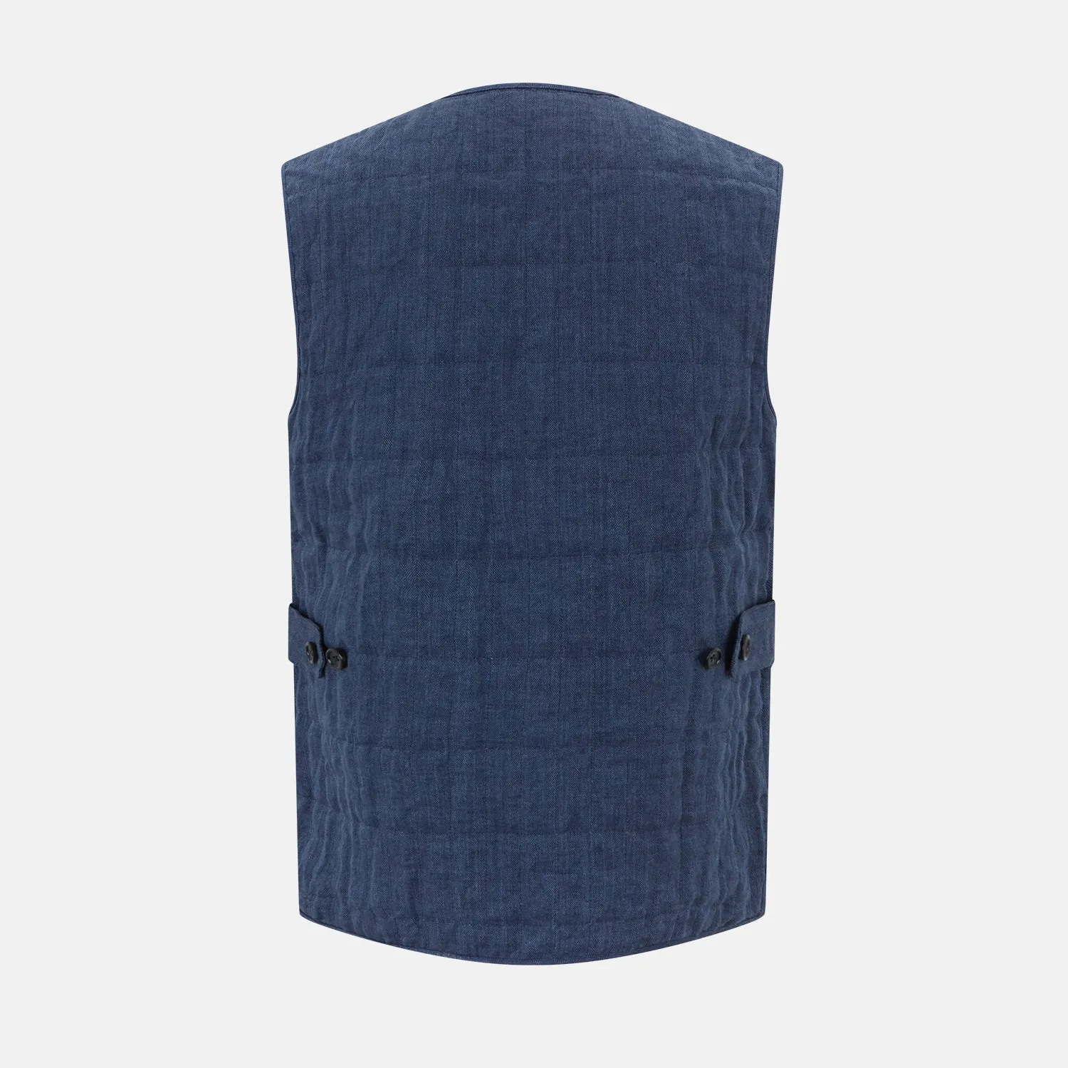 Denim Blue Quilted Linen Herringbone Waistcoat sold by Turnbull & Asser product image thumbnail 3