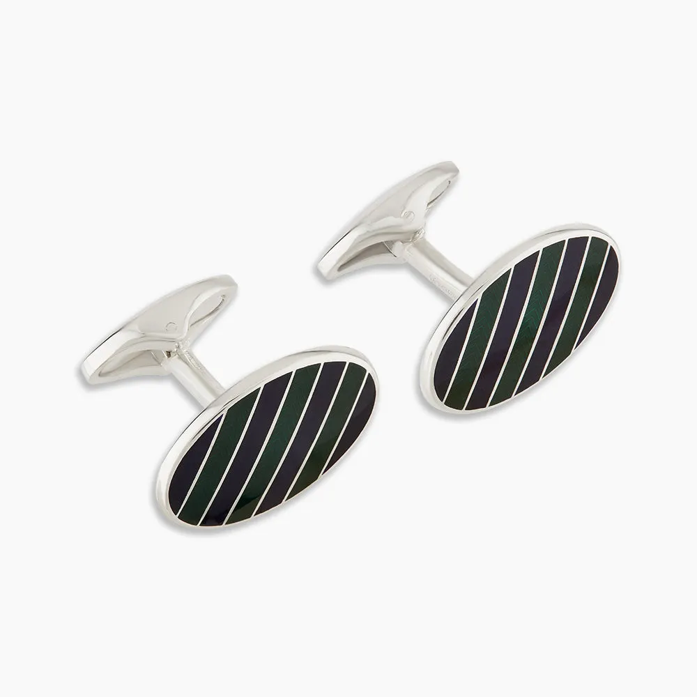 Forest Green and Navy Striped Oval Enamel Cufflinks sold by Turnbull & Asser product image thumbnail 4