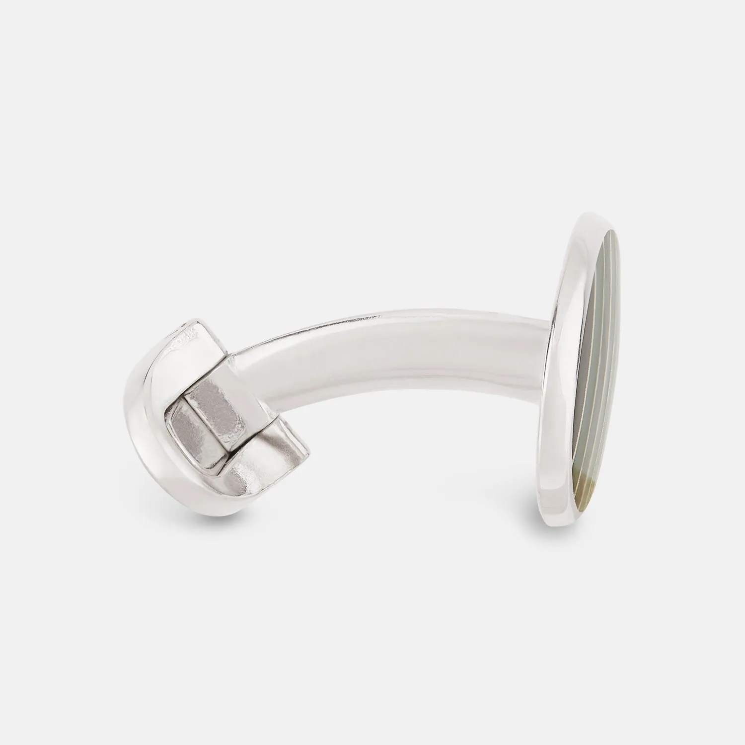 Forest Green and Navy Striped Oval Enamel Cufflinks sold by Turnbull & Asser product image thumbnail 2