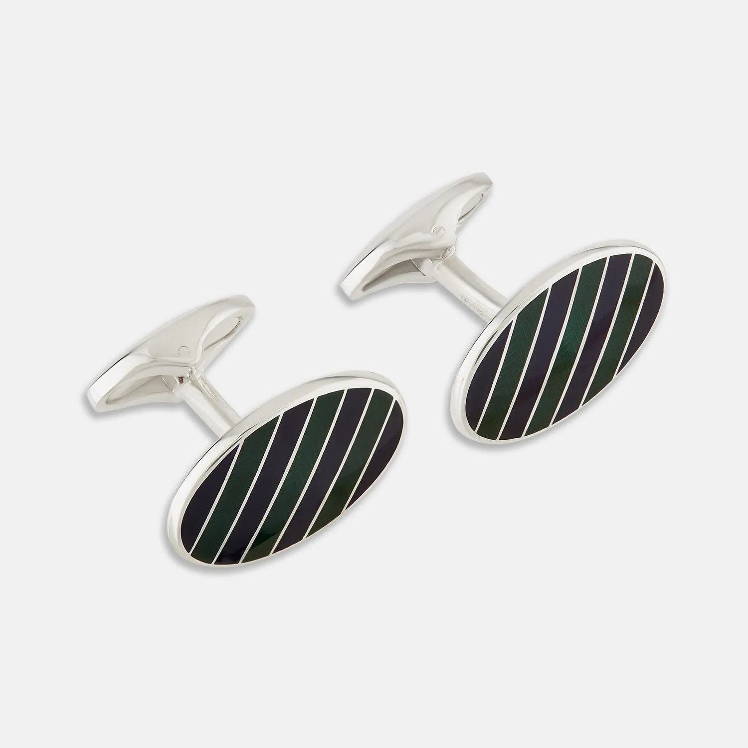 Forest Green and Navy Striped Oval Enamel Cufflinks sold by Turnbull & Asser