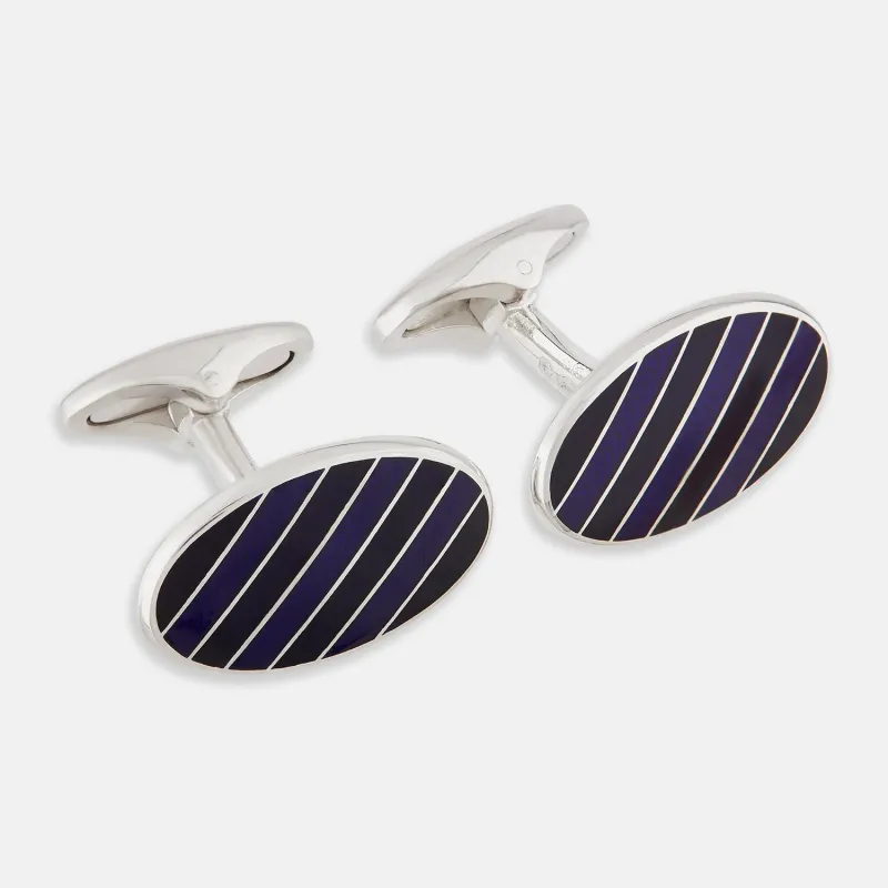 Navy Striped Oval Enamel Cufflinks sold by Turnbull & Asser