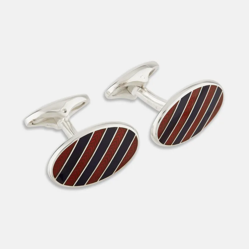Burgundy and Navy Striped Oval Enamel Cufflinks sold by Turnbull & Asser