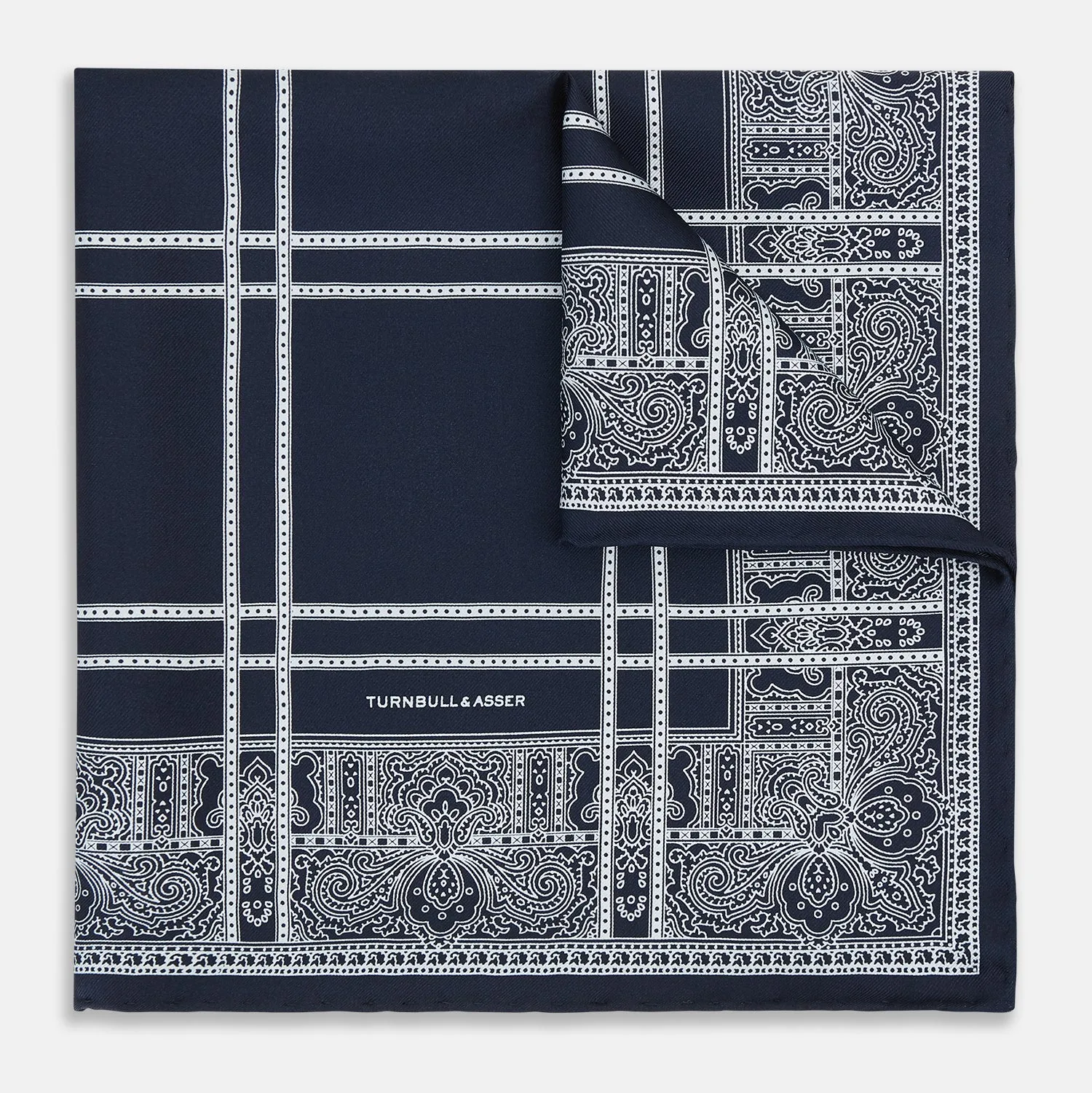 Navy Paisley Bandana Patterned Silk Pocket Square sold by Turnbull & Asser product image thumbnail 2