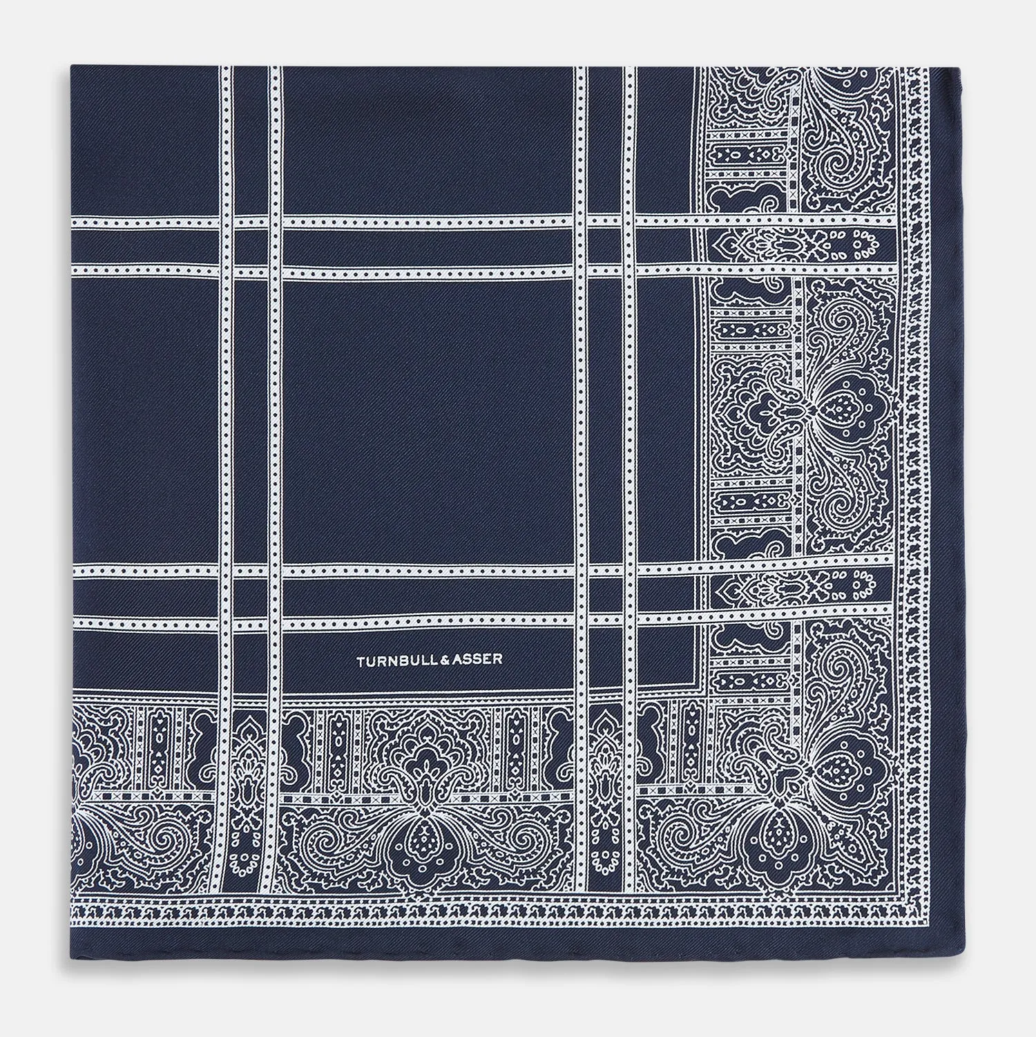 Navy Paisley Bandana Patterned Silk Pocket Square sold by Turnbull & Asser product image thumbnail 4