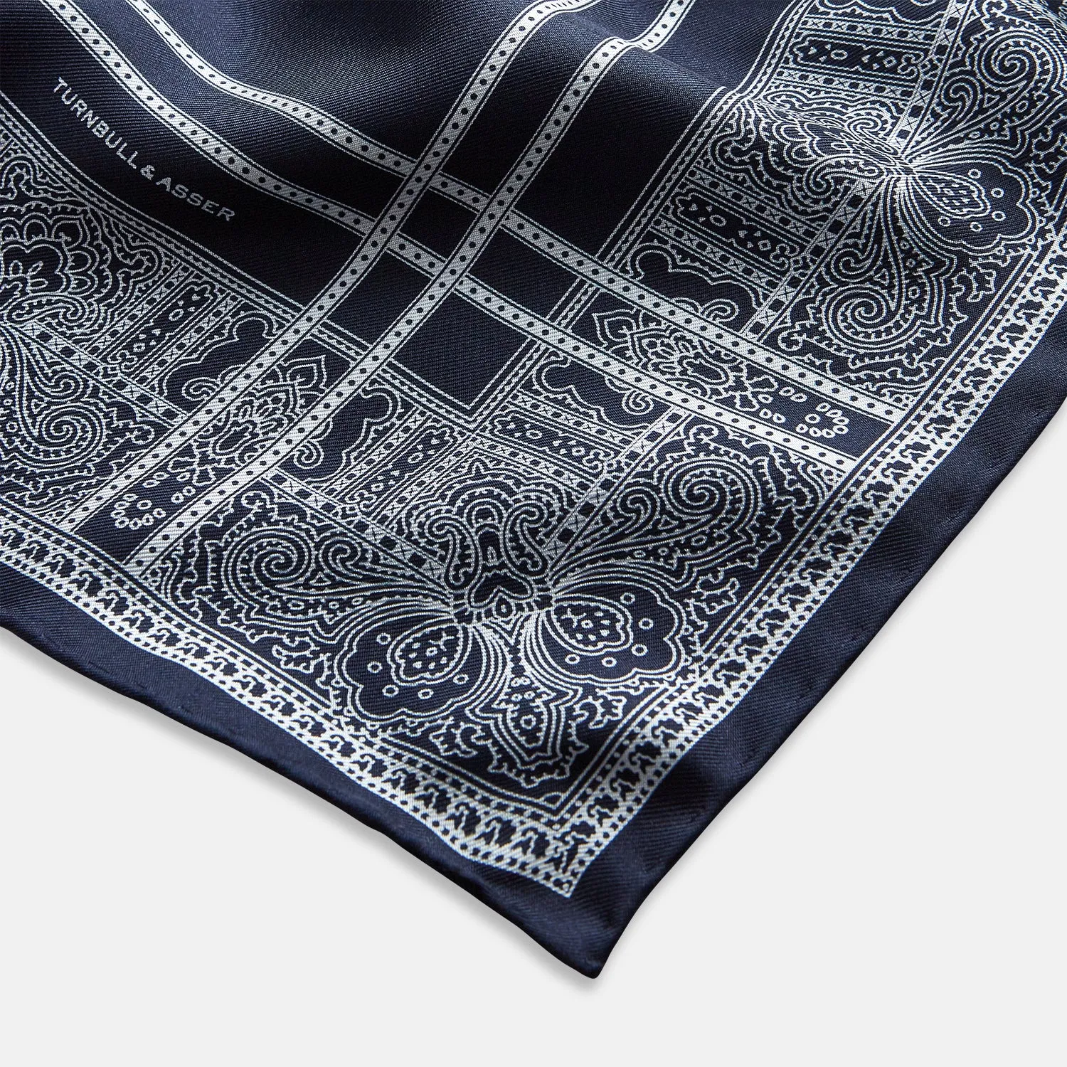 Navy Paisley Bandana Patterned Silk Pocket Square sold by Turnbull & Asser product image thumbnail 3